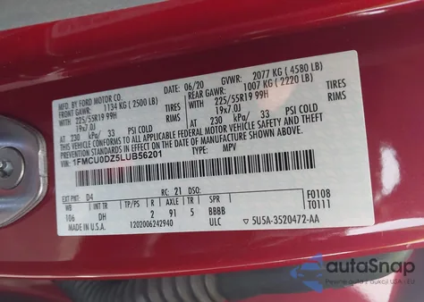 2020 Ford Escape Titanium Hybrid из США, поврежденный, VIN 1FMCU0DZ5LUB56201